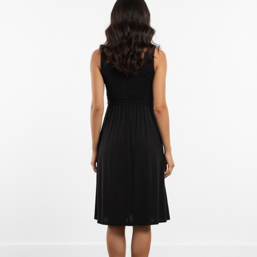 Black Knot-Front -Merona Midi Dress | LBD Minimalist Business Casual - Picture 2 of 7